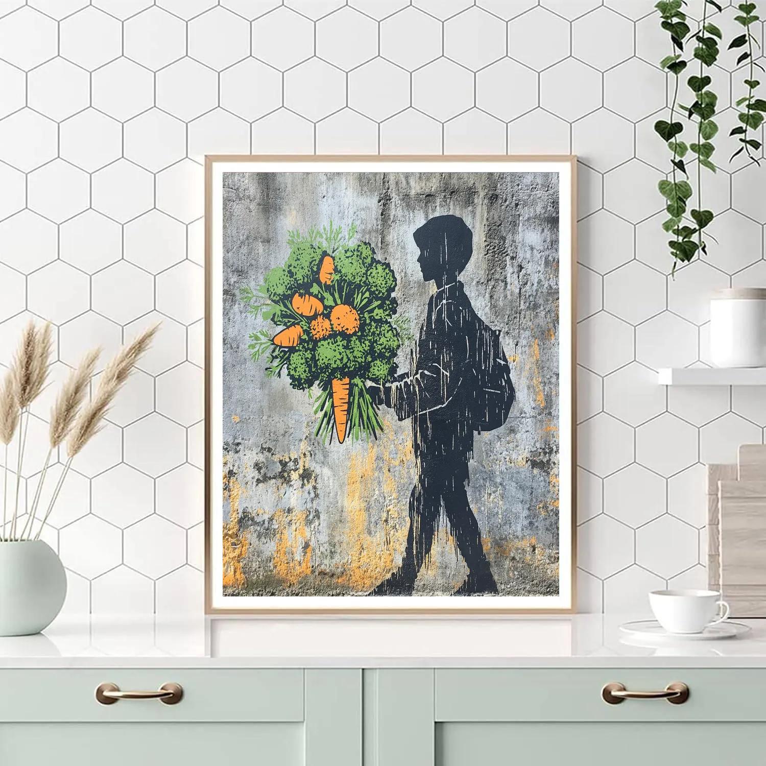 Banksy Inspired Shopper With Bouquet Of Vegetables paint by numbers