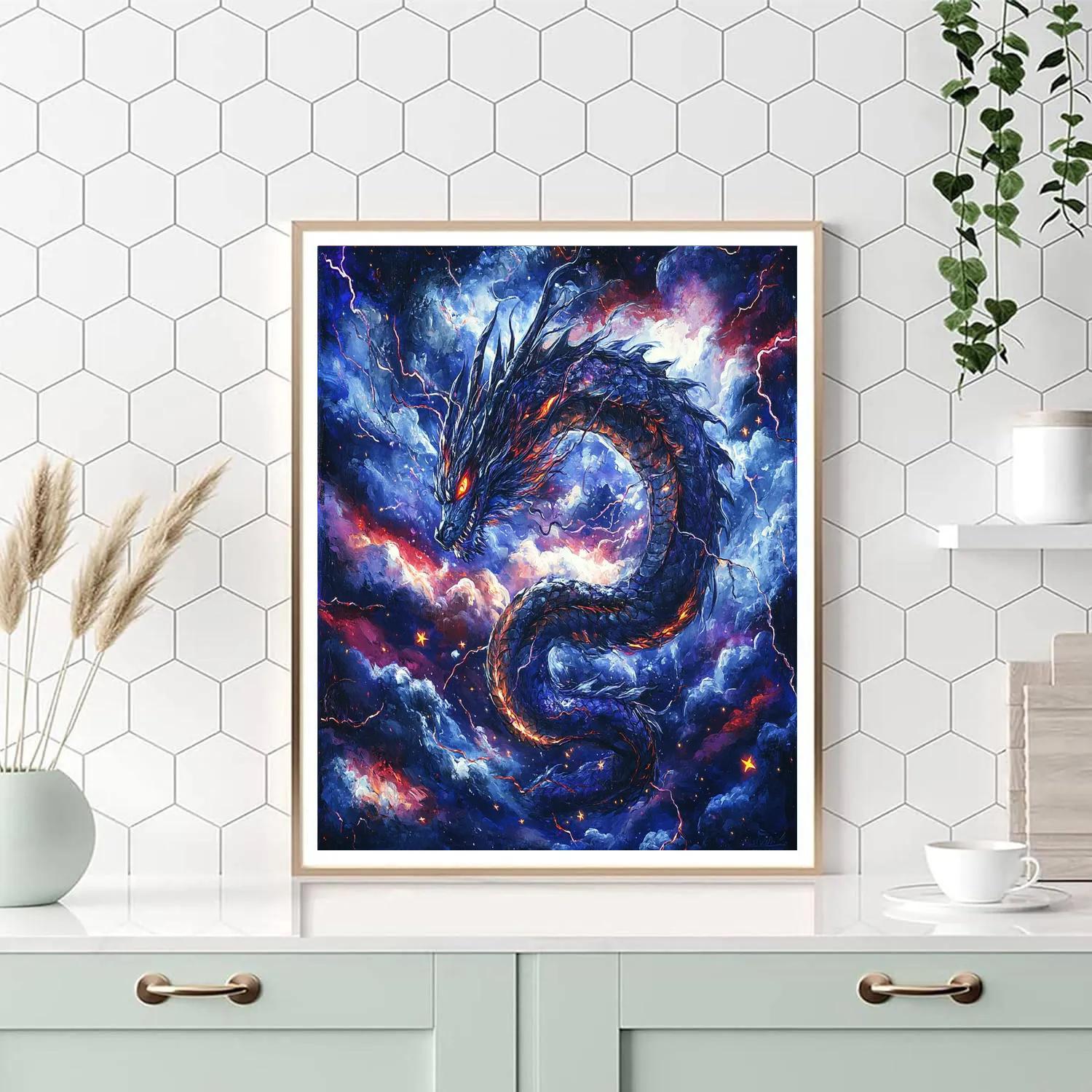 William Blake Inspired Mythic Dragon In Storm Paint by numbers art