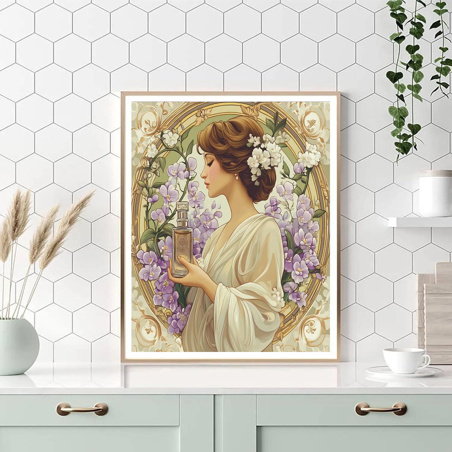 Alphonse Mucha Inspired Perfume Muse With Orchids DIY paint by numbers