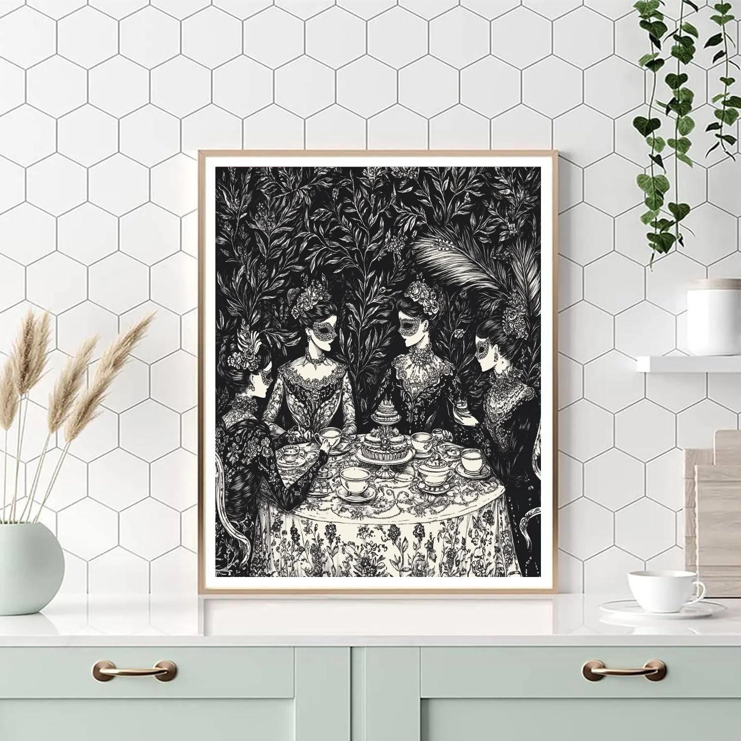 Aubrey Beardsley Inspired Masquerade Tea Party Paint by numbers art