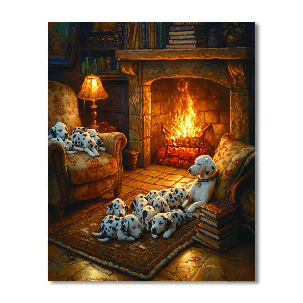 Perdita Cozy Firelight Storytime - Disney Inspired paint by number