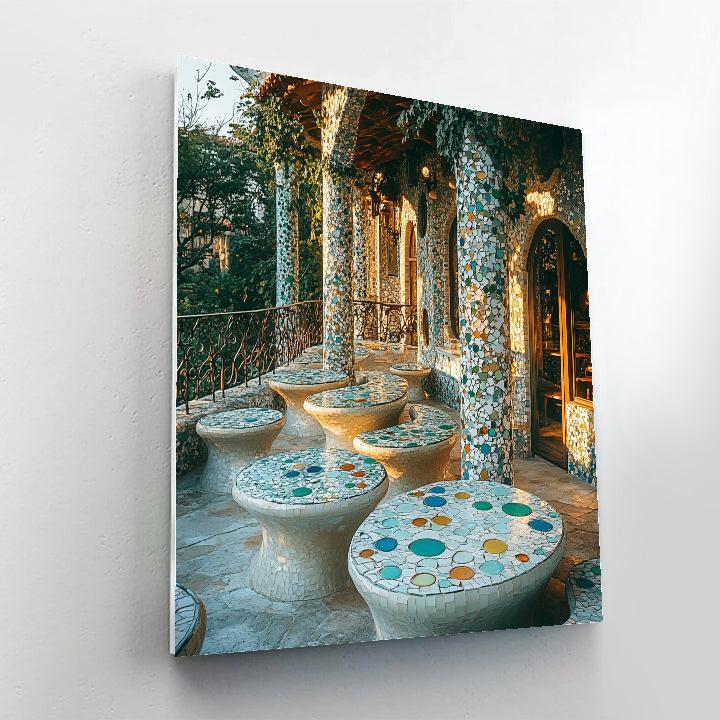 Antonio Gaudi Inspired Mosaic Garden Cafe DIY paint by numbers