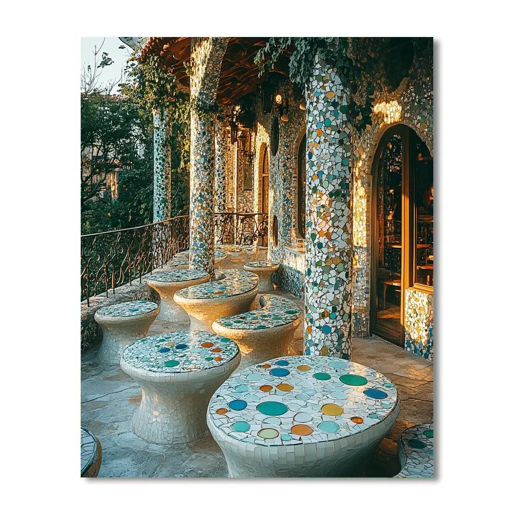 Antonio Gaudi Inspired Mosaic Garden Cafe DIY paint by numbers