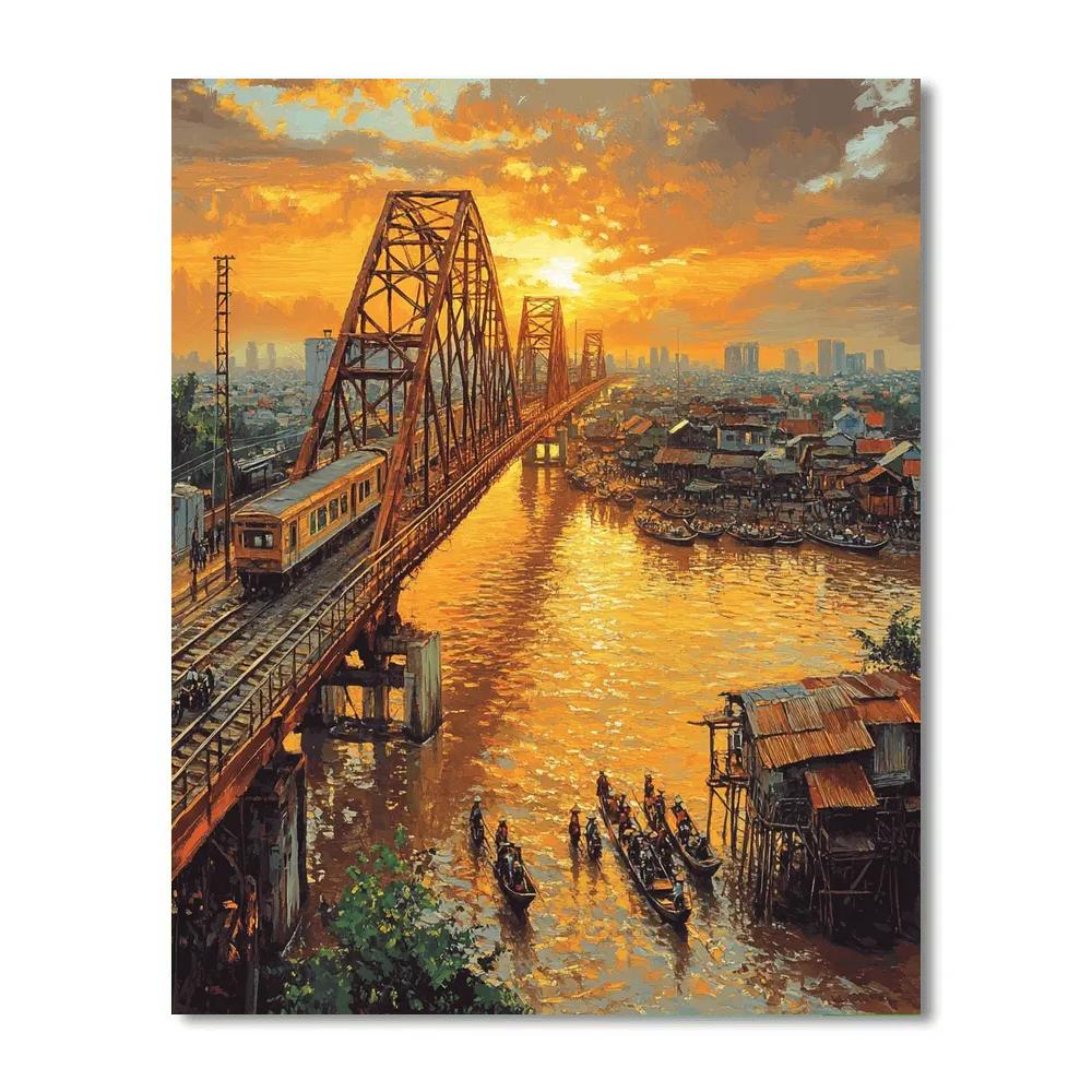 Hanoi Long Bien Bridge Over Red River Hanoi Vietnam paint by numbers