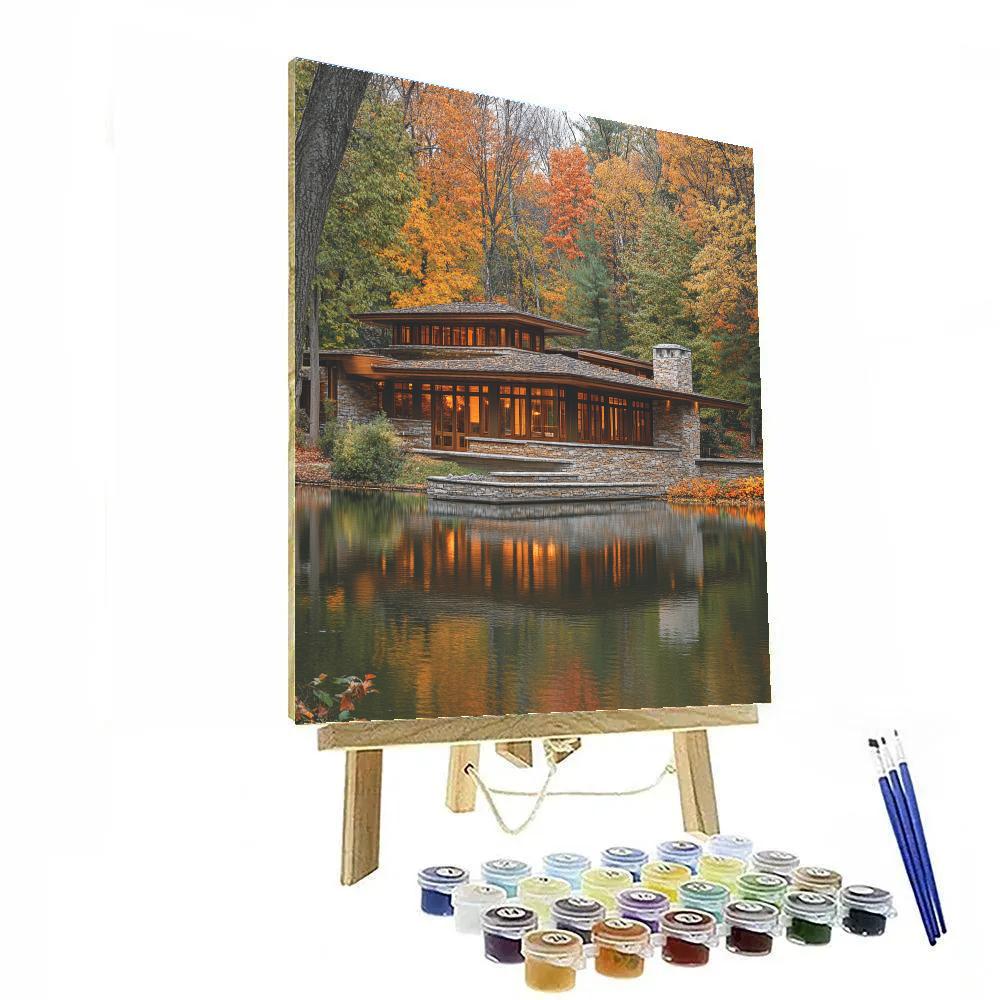 Frank Lloyd Wright Inspired Lakeside Autumn Retreat Paint by numbers kits