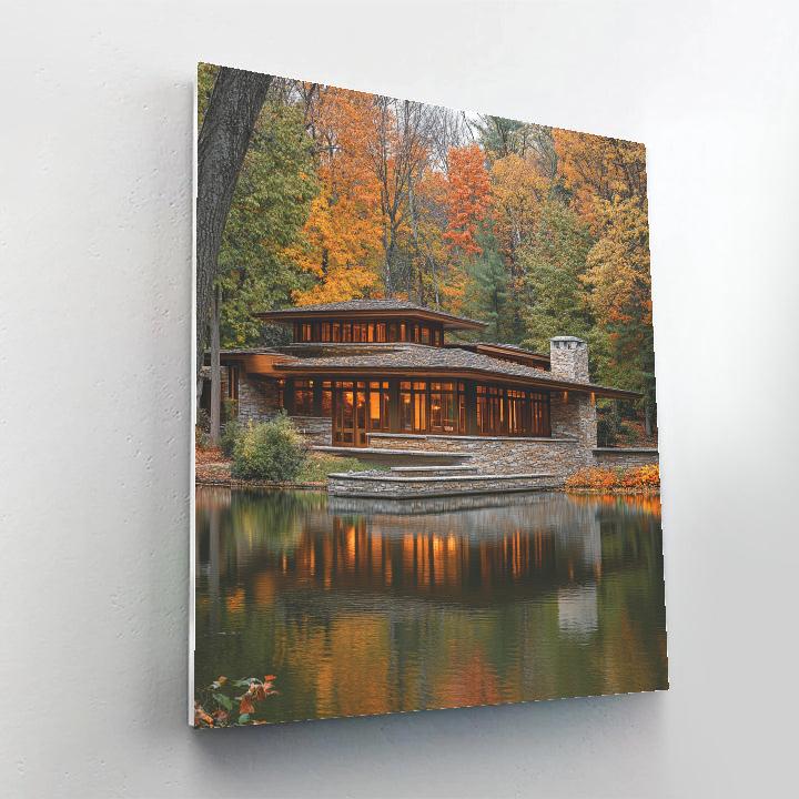 Frank Lloyd Wright Inspired Lakeside Autumn Retreat Paint by numbers kits