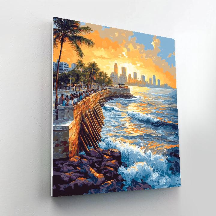 Mumbai Bandra Bandstand Sea Face Mumbai India paint by numbers