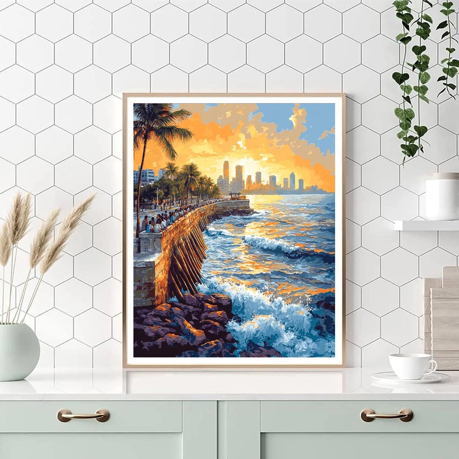 Mumbai Bandra Bandstand Sea Face Mumbai India paint by numbers