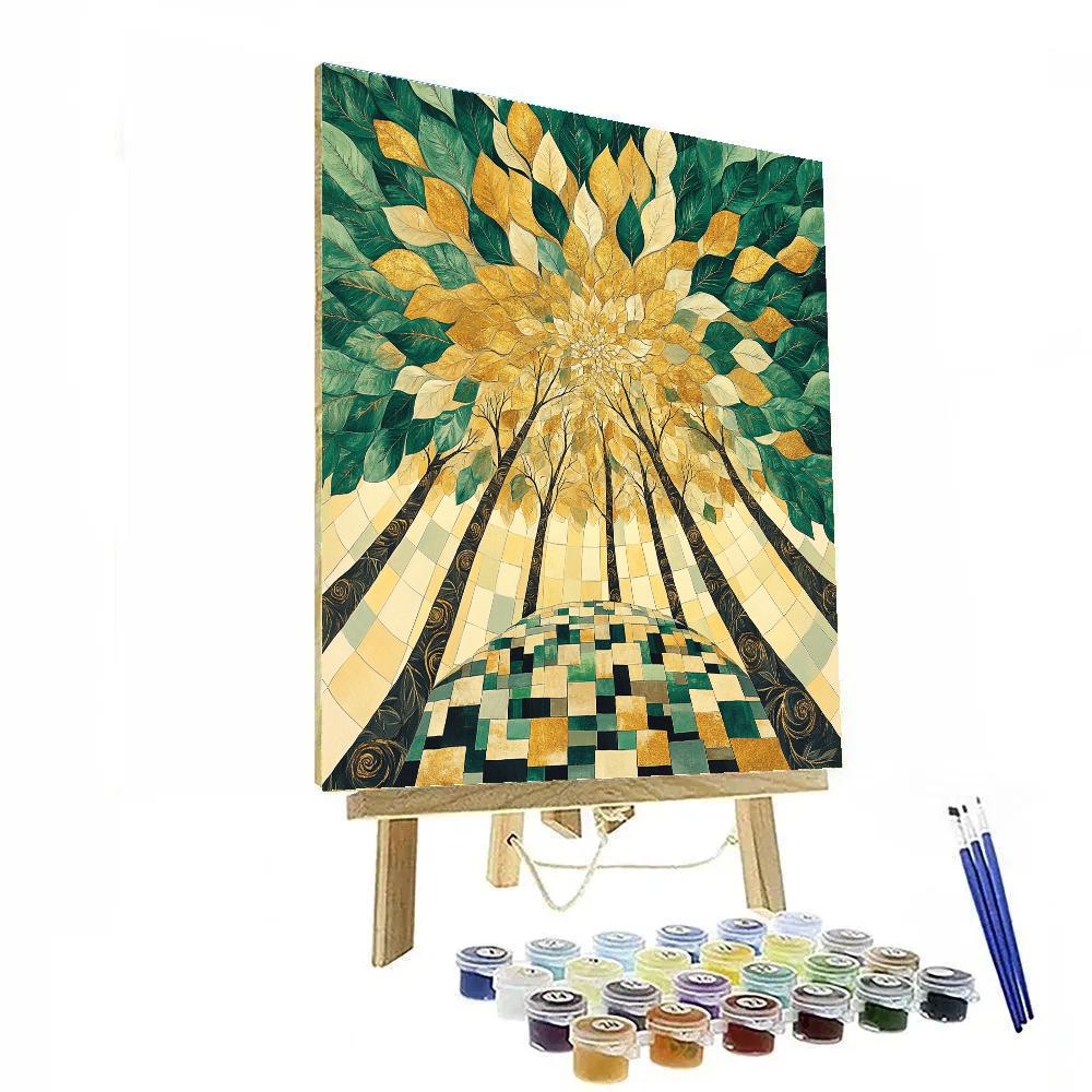 Gustav Klimt Inspired Golden Forest Canopy Mosaic Paint by numbers art