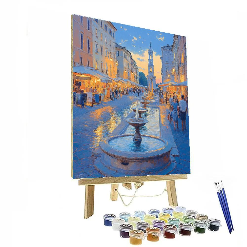 Rome Piazza Navona Evening Fountain Rome Italy paint by number