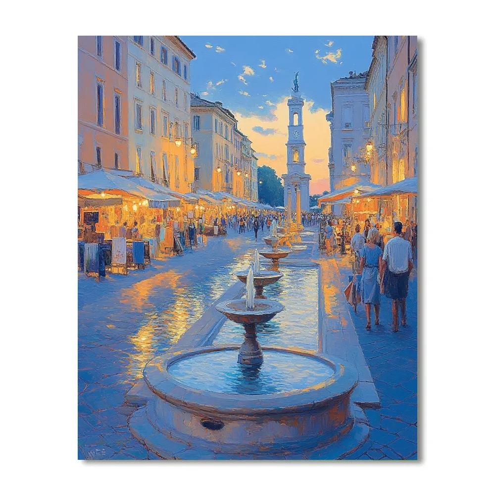 Rome Piazza Navona Evening Fountain Rome Italy paint by number