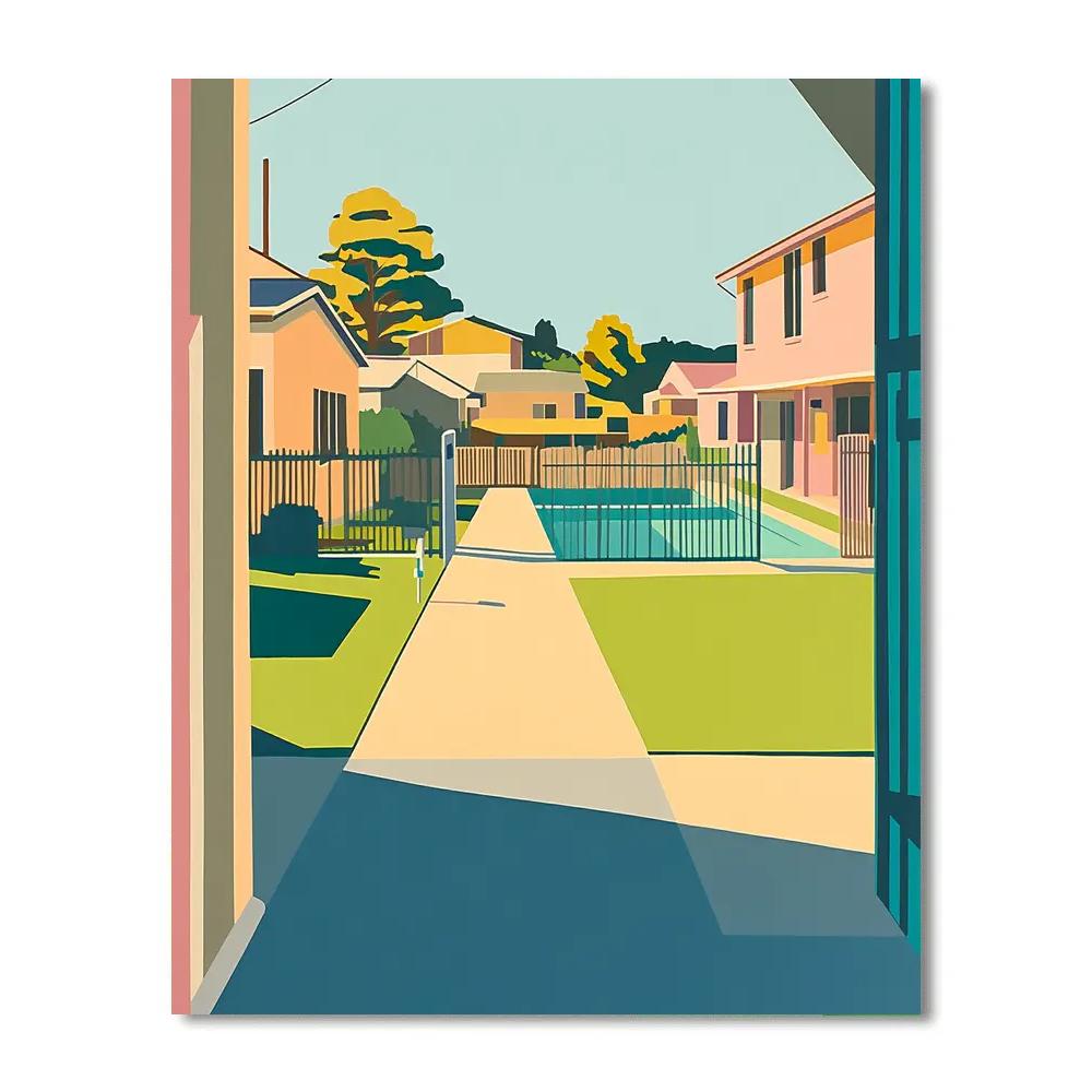 David Hockney Inspired Suburban Street With Pool DIY paint by numbers