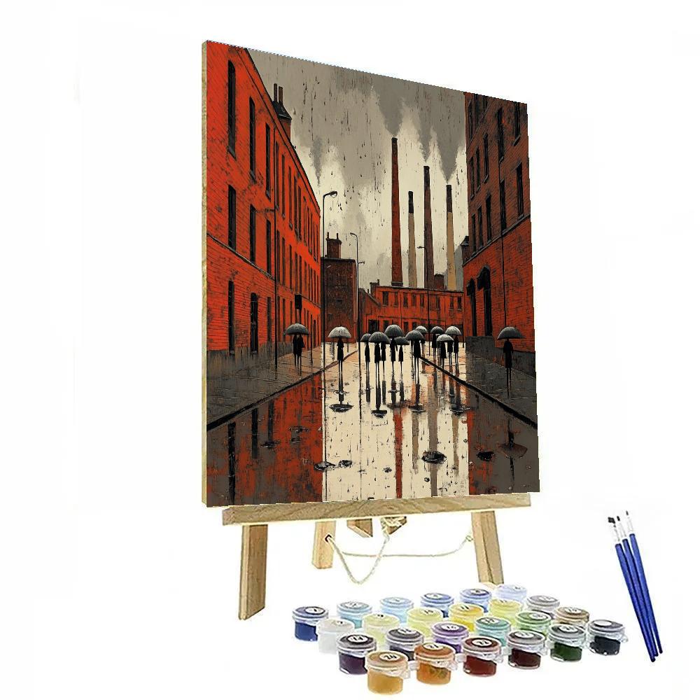 L.S. Lowry Inspired Factory Street In Rain Paint by numbers kits