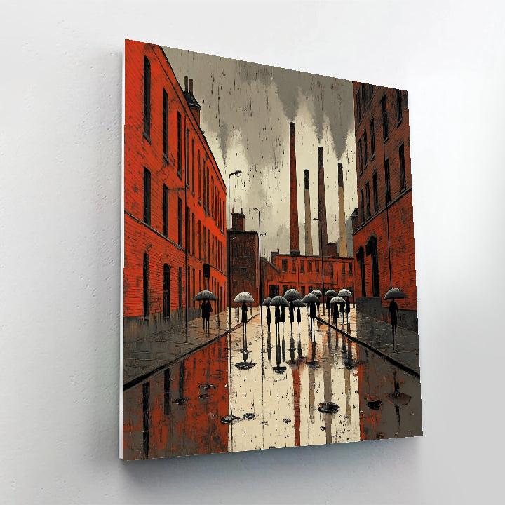 L.S. Lowry Inspired Factory Street In Rain Paint by numbers kits