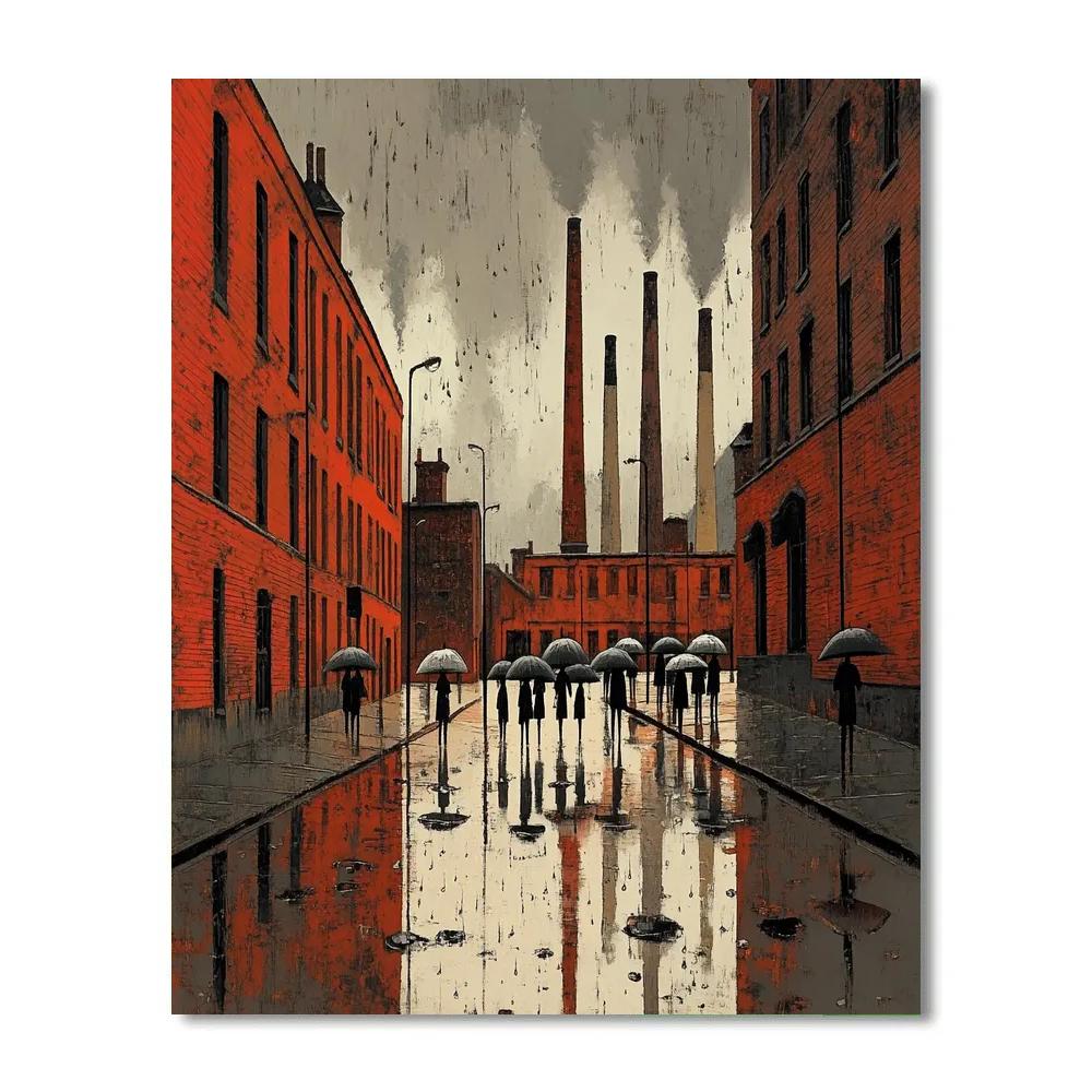 L.S. Lowry Inspired Factory Street In Rain Paint by numbers kits