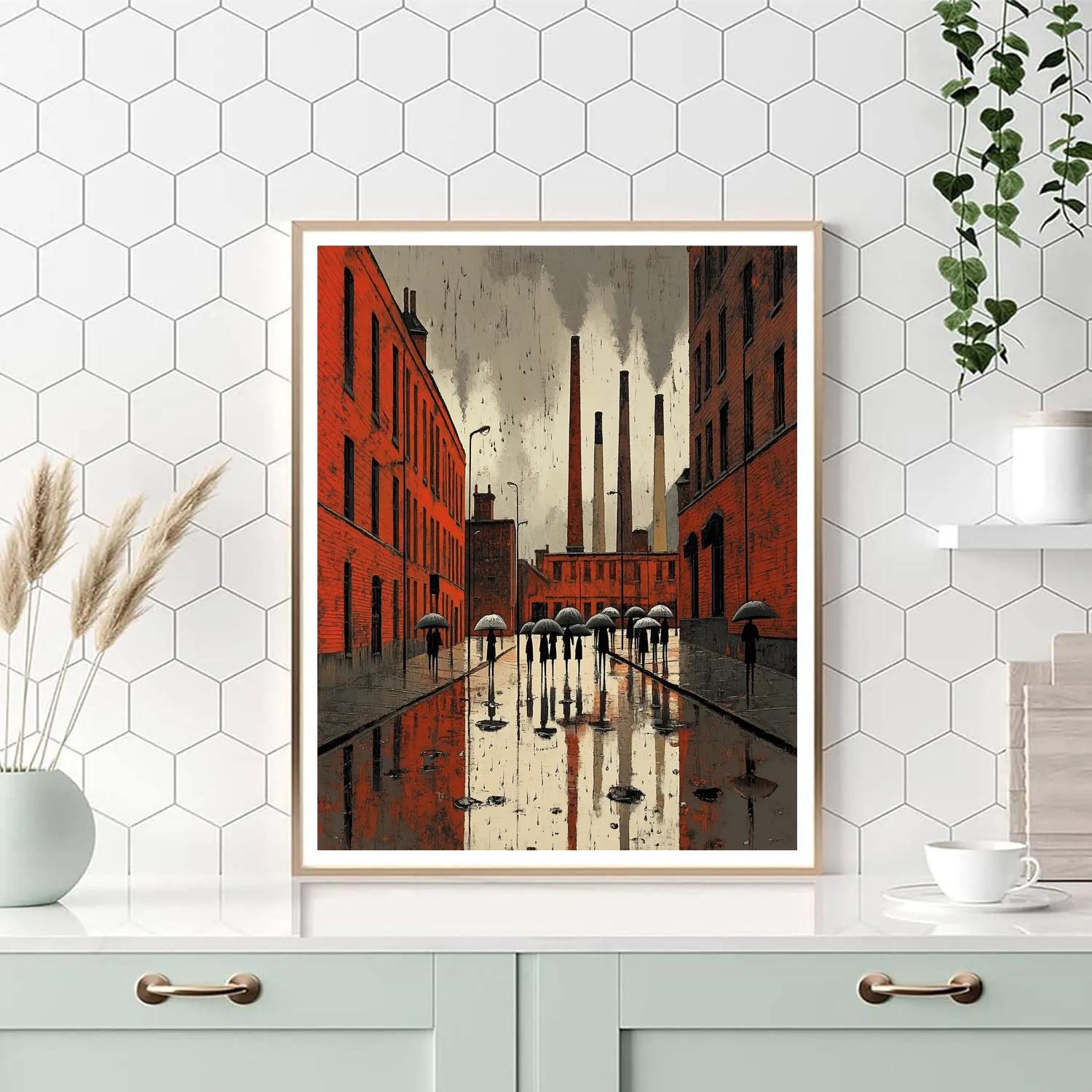 L.S. Lowry Inspired Factory Street In Rain Paint by numbers kits