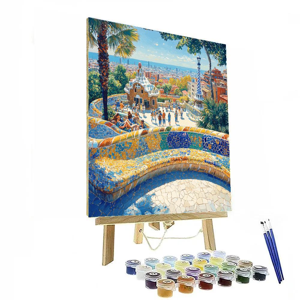 Barcelona Park Guell Mosaic Terrace Barcelona Spain paint by numbers