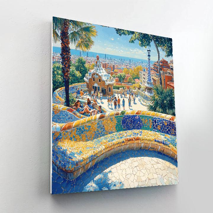 Barcelona Park Guell Mosaic Terrace Barcelona Spain paint by numbers