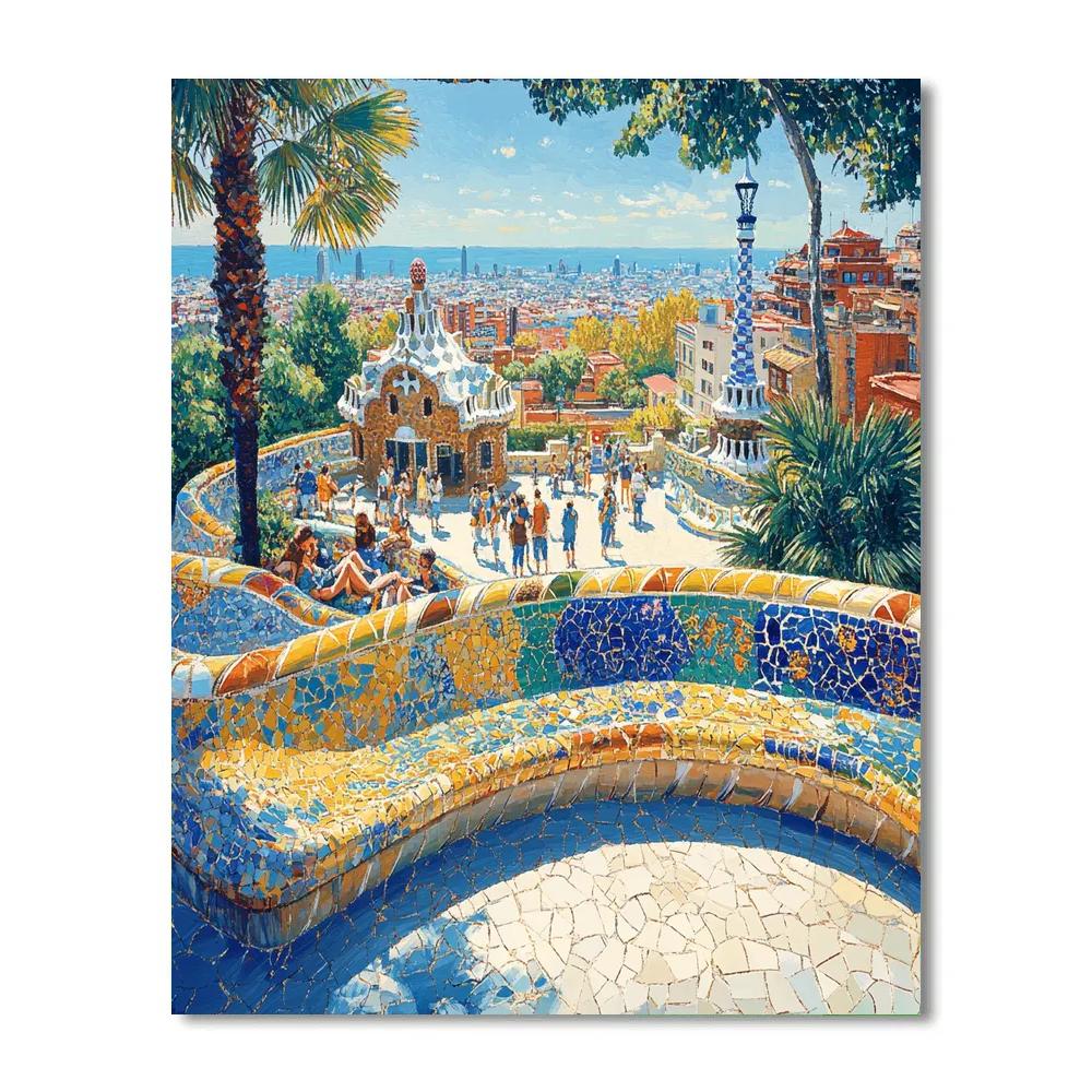 Barcelona Park Guell Mosaic Terrace Barcelona Spain paint by numbers
