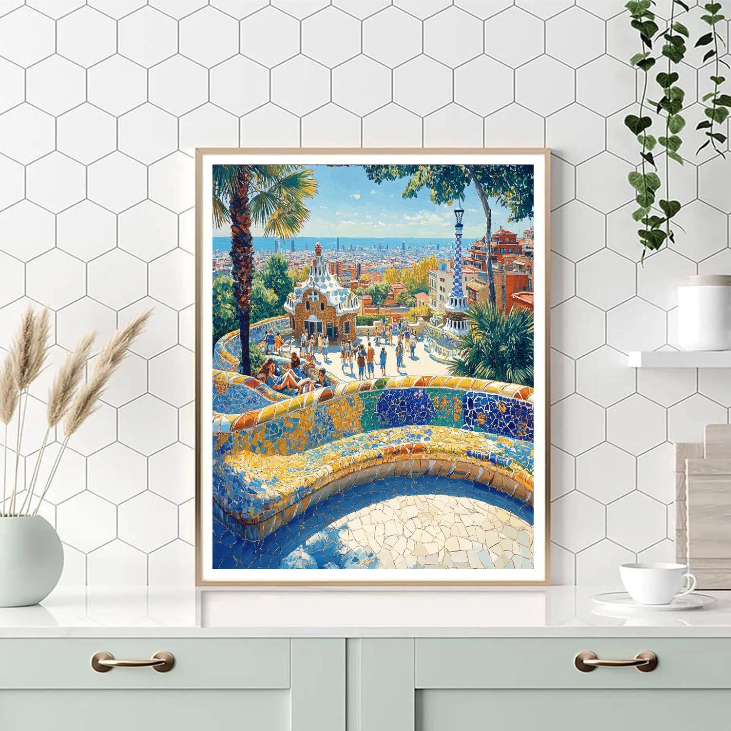 Barcelona Park Guell Mosaic Terrace Barcelona Spain paint by numbers