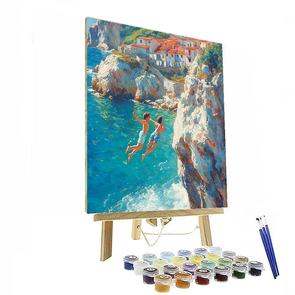 Luca And Alberto Seaside Cliff Jump - Disney Inspired painting number kit