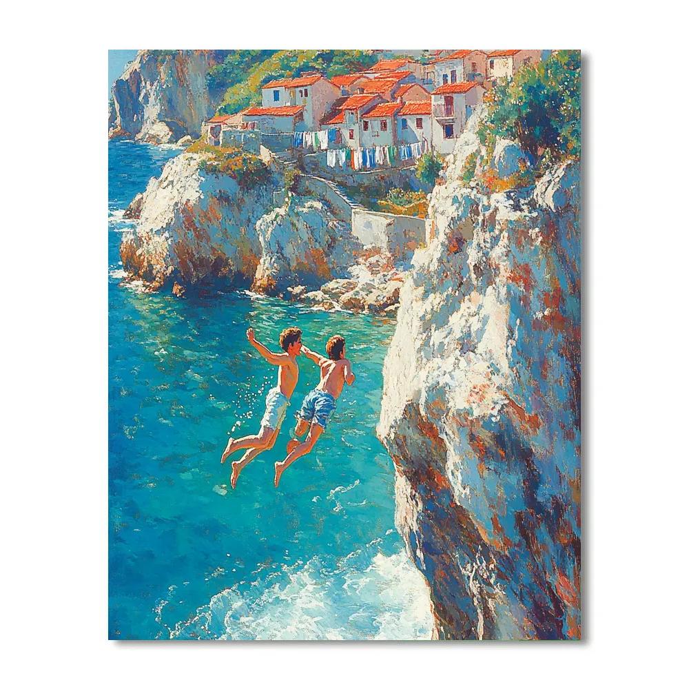 Luca And Alberto Seaside Cliff Jump - Disney Inspired painting number kit