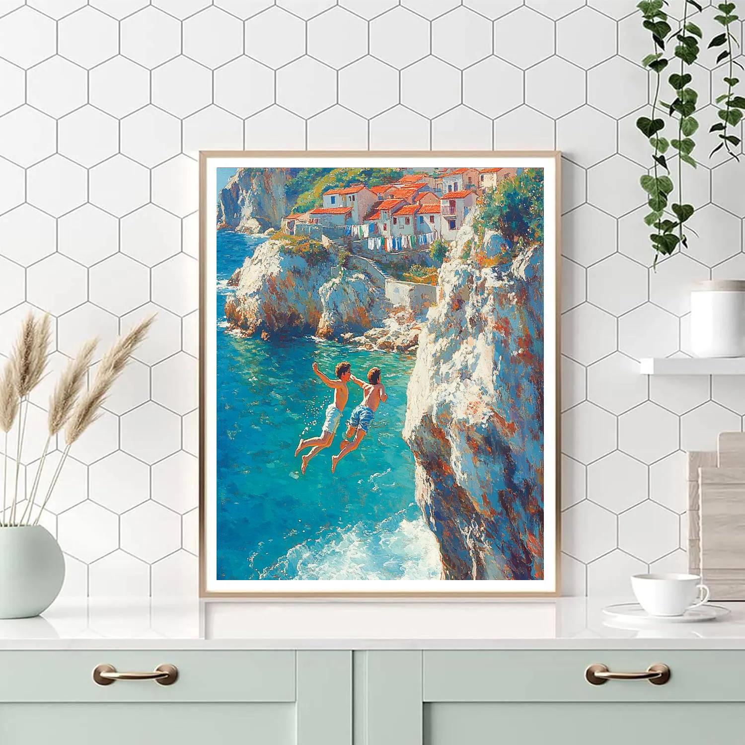 Luca And Alberto Seaside Cliff Jump - Disney Inspired painting number kit