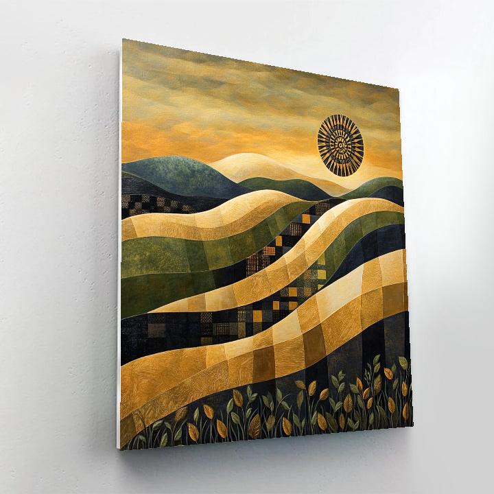 Gustav Klimt Inspired Sunlit Hills In Gold Pattern Numbered painting kits