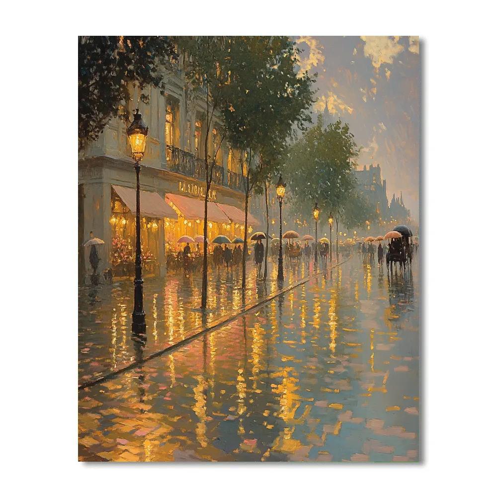 Monet Inspired Rainy City Boulevard Paint by numbers art