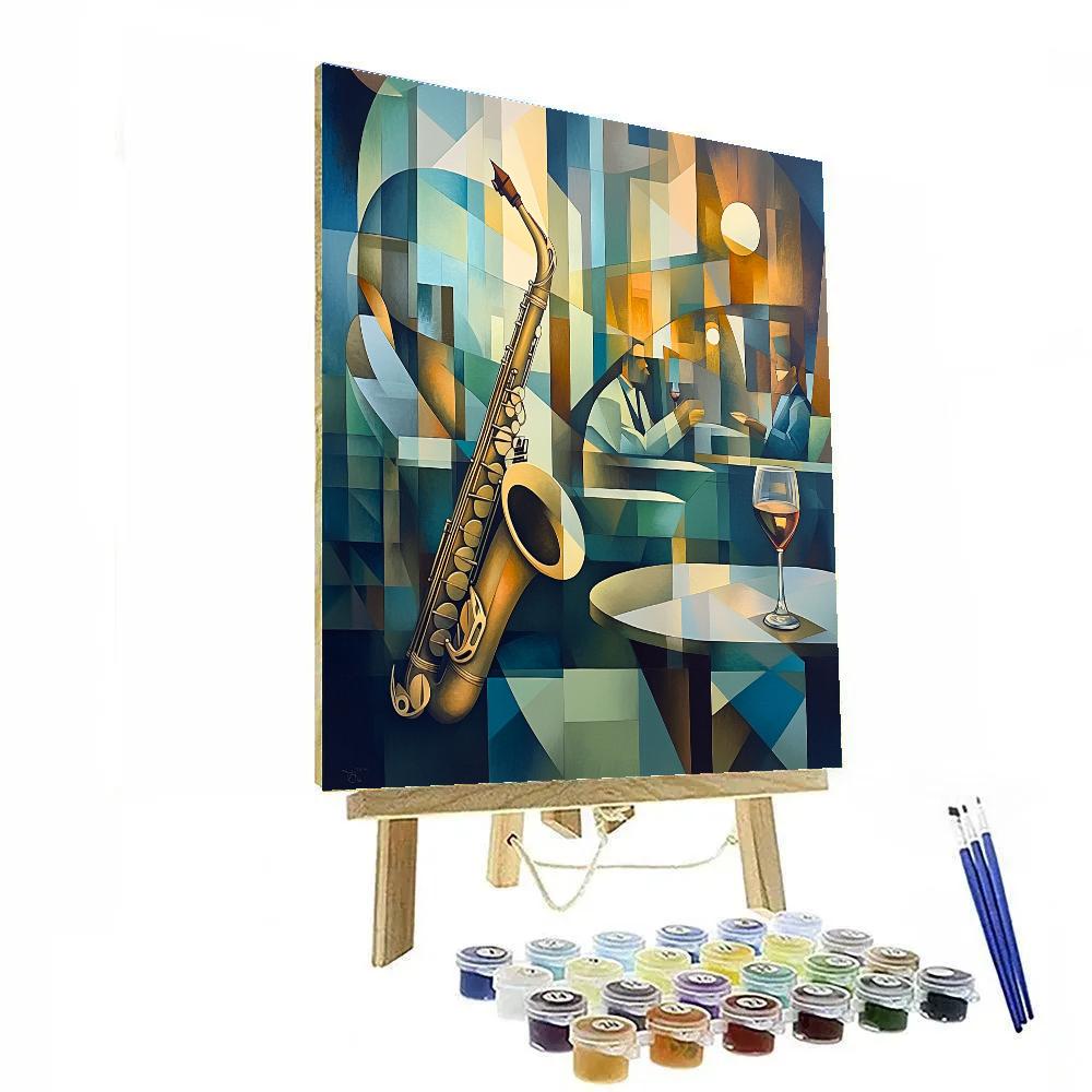 Picasso Inspired Cubist Jazz Bar Interior DIY paint by numbers