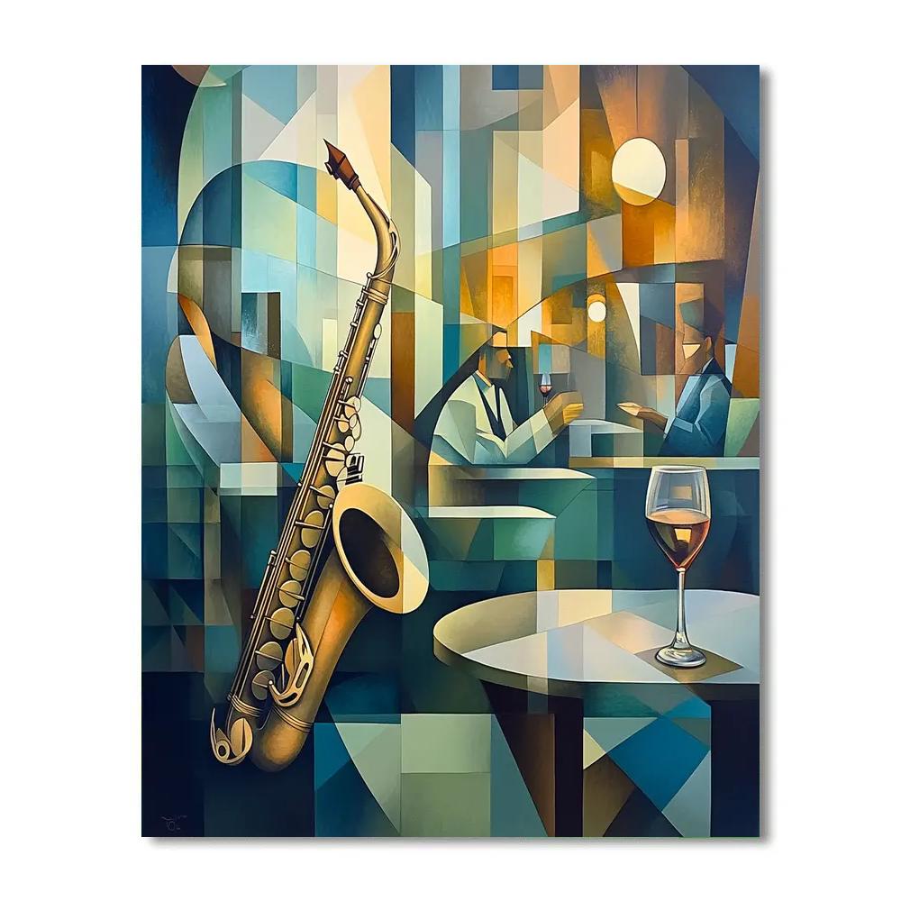 Picasso Inspired Cubist Jazz Bar Interior DIY paint by numbers