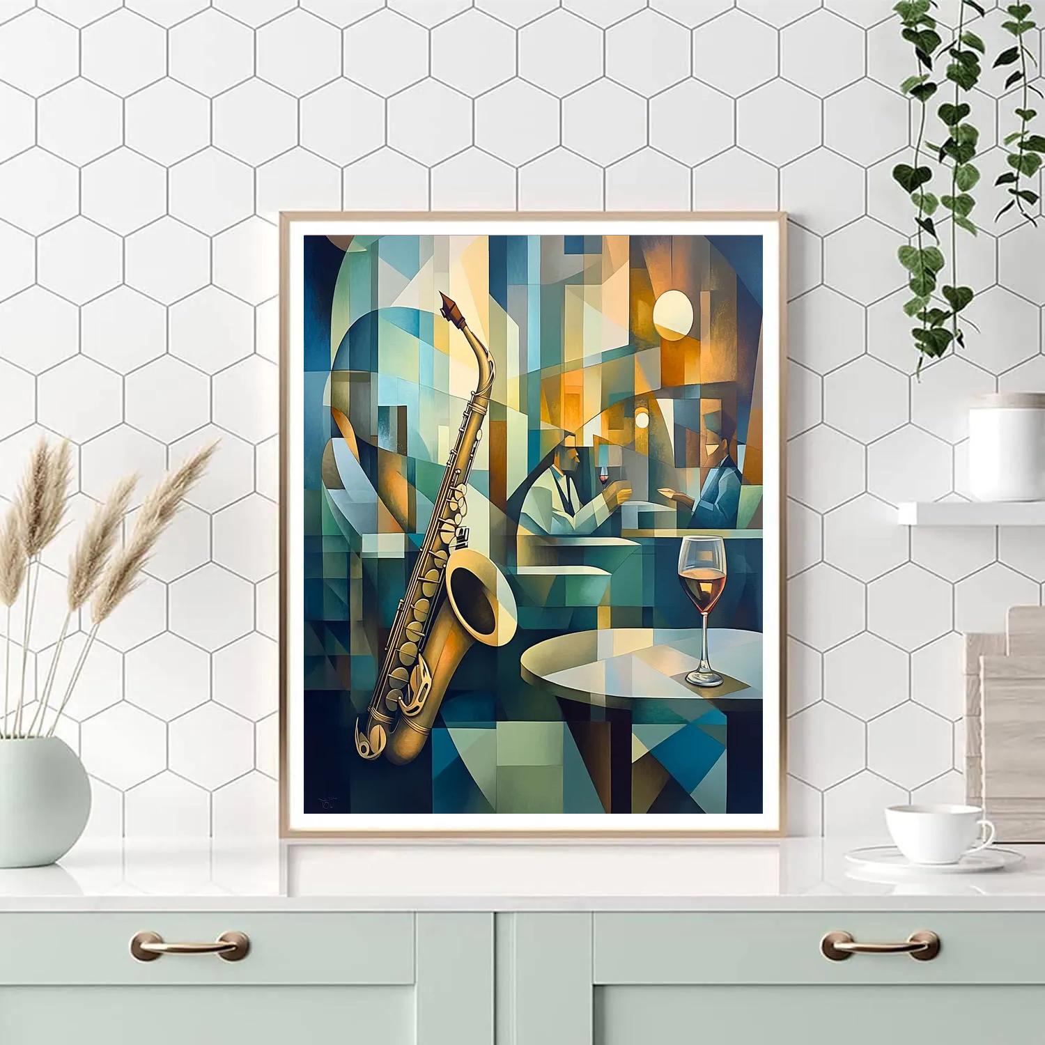 Picasso Inspired Cubist Jazz Bar Interior DIY paint by numbers