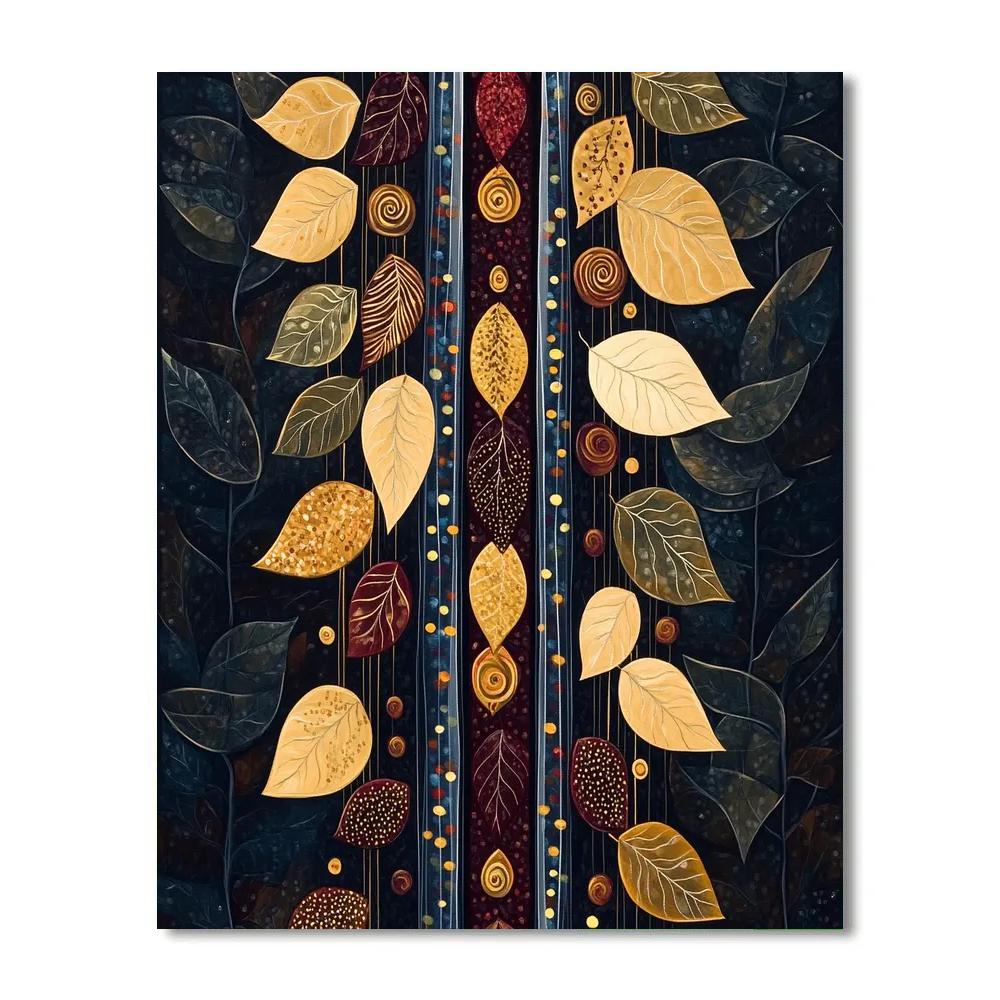 Gustav Klimt Inspired Gilded Autumn Leaves Cascade DIY paint by numbers