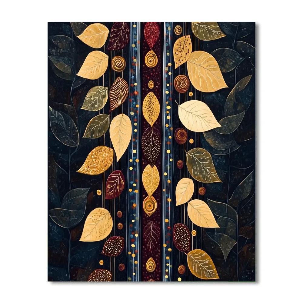 Gustav Klimt Inspired Gilded Autumn Leaves Cascade DIY paint by numbers