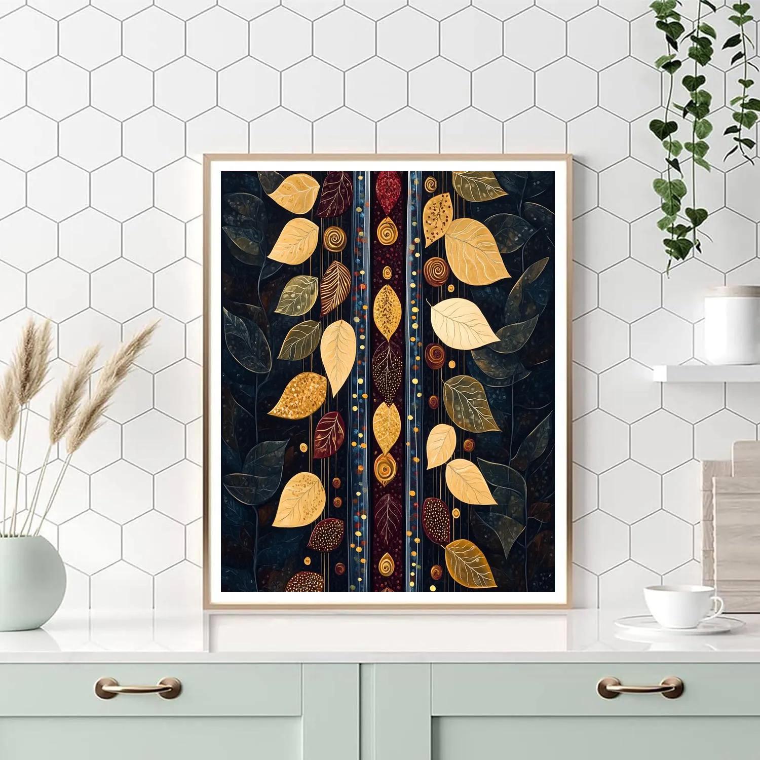 Gustav Klimt Inspired Gilded Autumn Leaves Cascade DIY paint by numbers