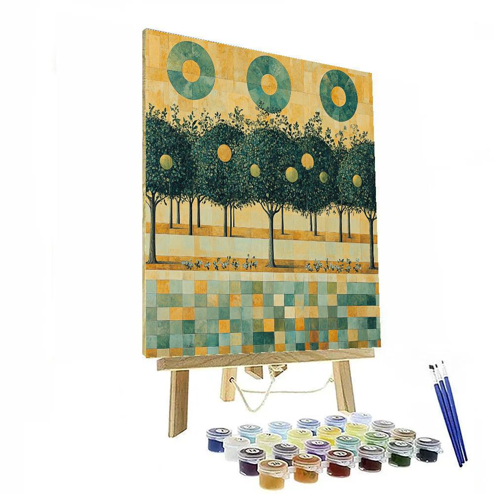 Gustav Klimt Inspired Emerald Orchard Grid paint by color