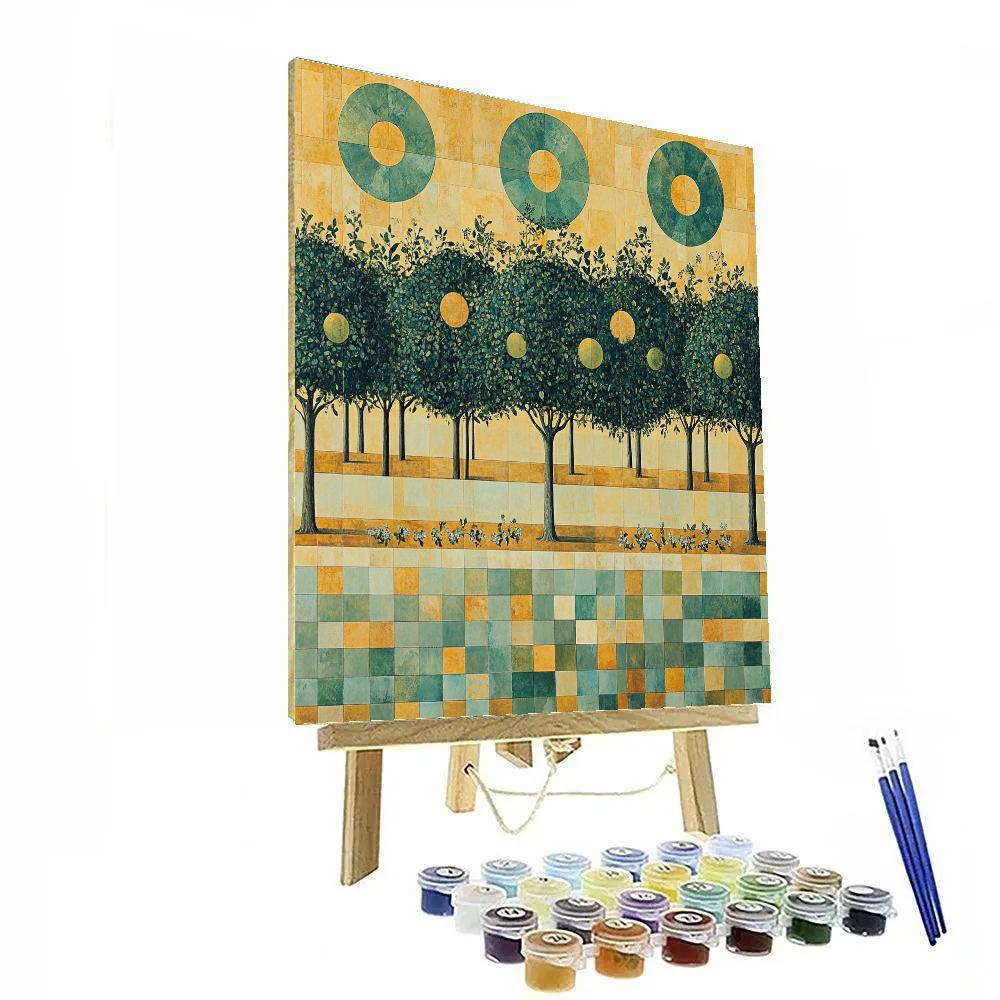 Gustav Klimt Inspired Emerald Orchard Grid paint by color