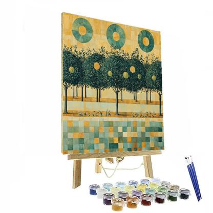 Gustav Klimt Inspired Emerald Orchard Grid paint by color