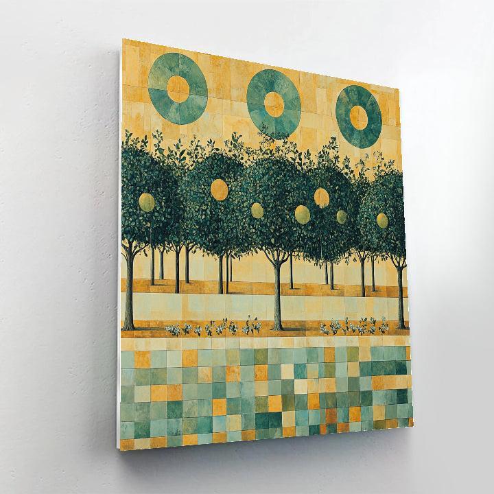 Gustav Klimt Inspired Emerald Orchard Grid paint by color