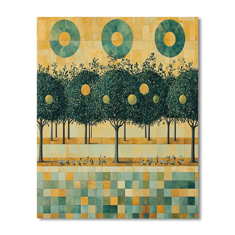 Gustav Klimt Inspired Emerald Orchard Grid paint by color