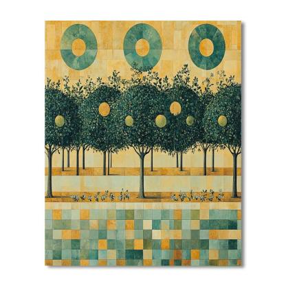 Gustav Klimt Inspired Emerald Orchard Grid paint by color