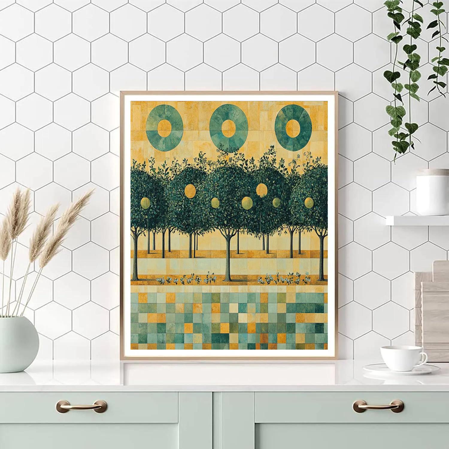 Gustav Klimt Inspired Emerald Orchard Grid paint by color