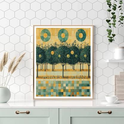 Gustav Klimt Inspired Emerald Orchard Grid paint by color