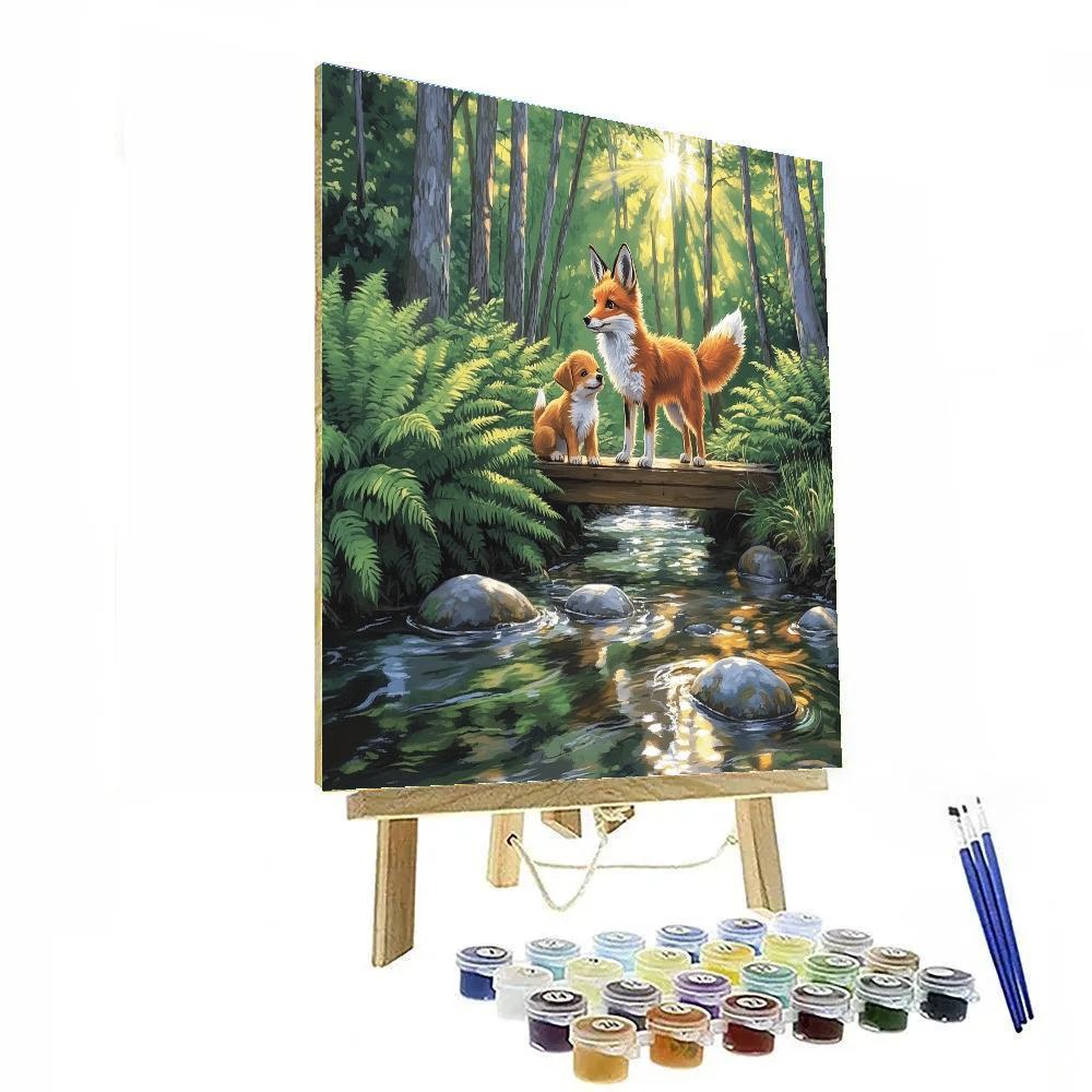 Tod And Copper Forest Creek Bridge - Disney Inspired paint by color