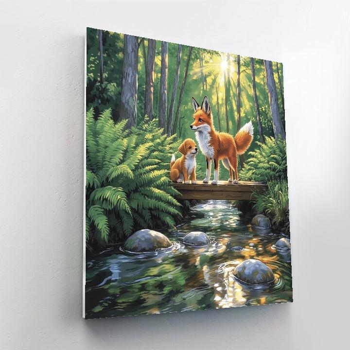 Tod And Copper Forest Creek Bridge - Disney Inspired paint by color