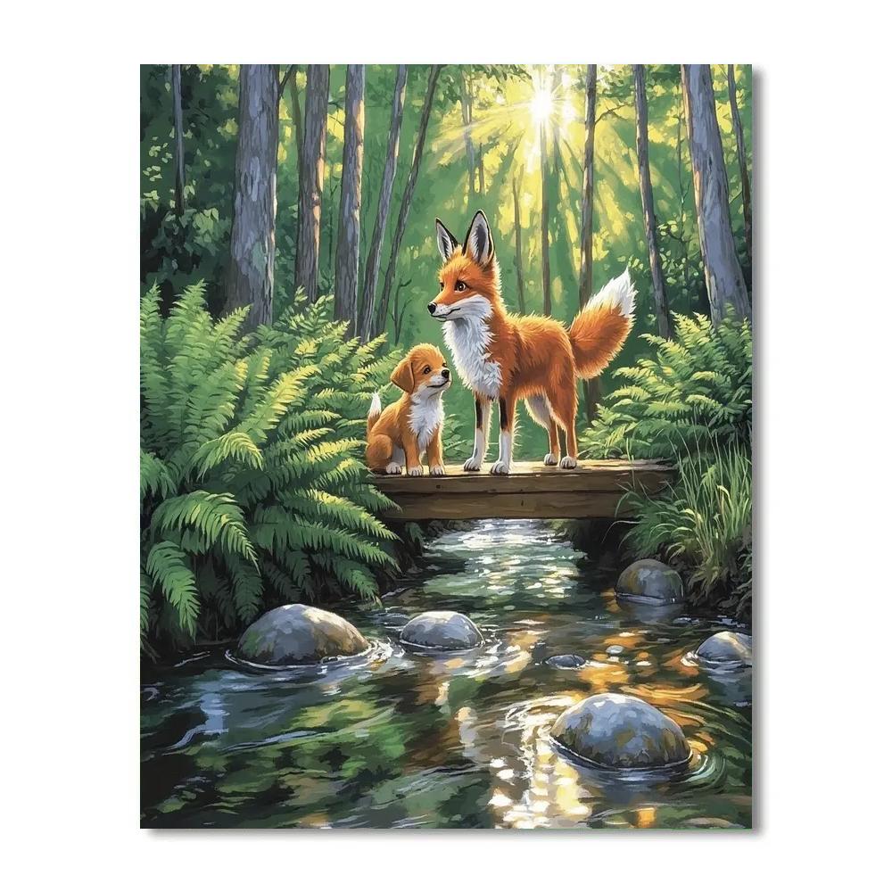 Tod And Copper Forest Creek Bridge - Disney Inspired paint by color