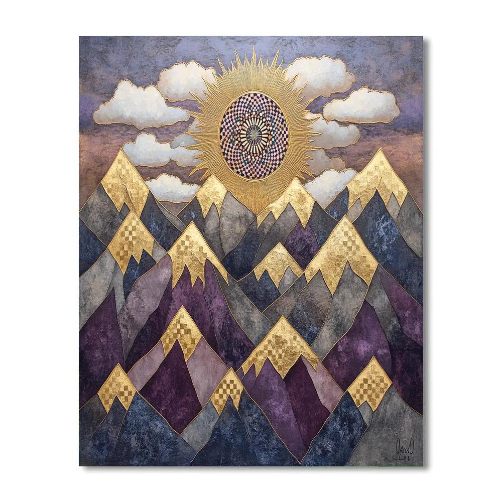 Gustav Klimt Inspired Decorative Mountain Dawn paint by numbers