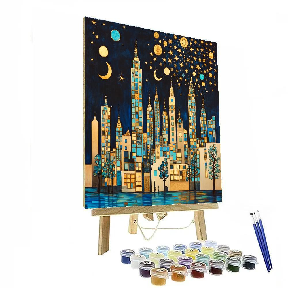 Gustav Klimt Inspired Golden City Skyline painting number kit