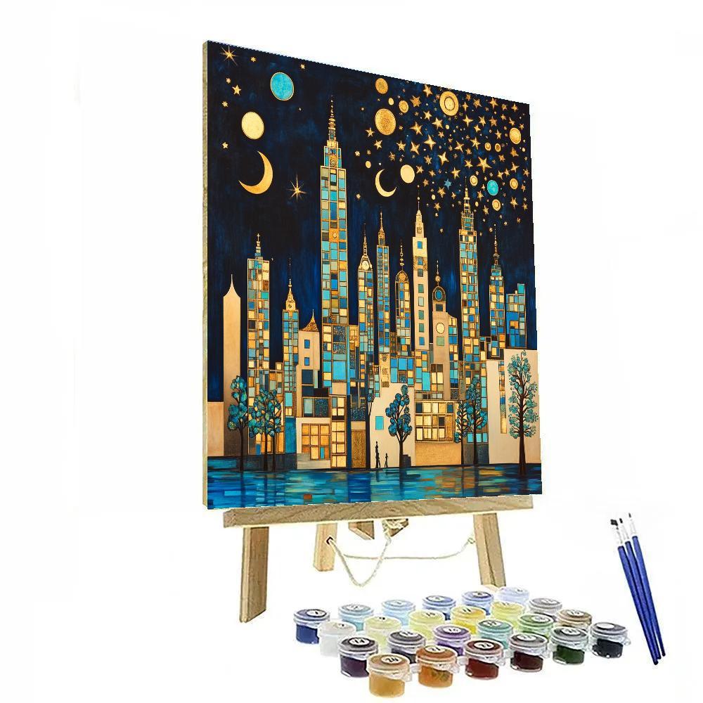Gustav Klimt Inspired Golden City Skyline painting number kit