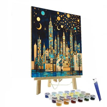 Gustav Klimt Inspired Golden City Skyline painting number kit